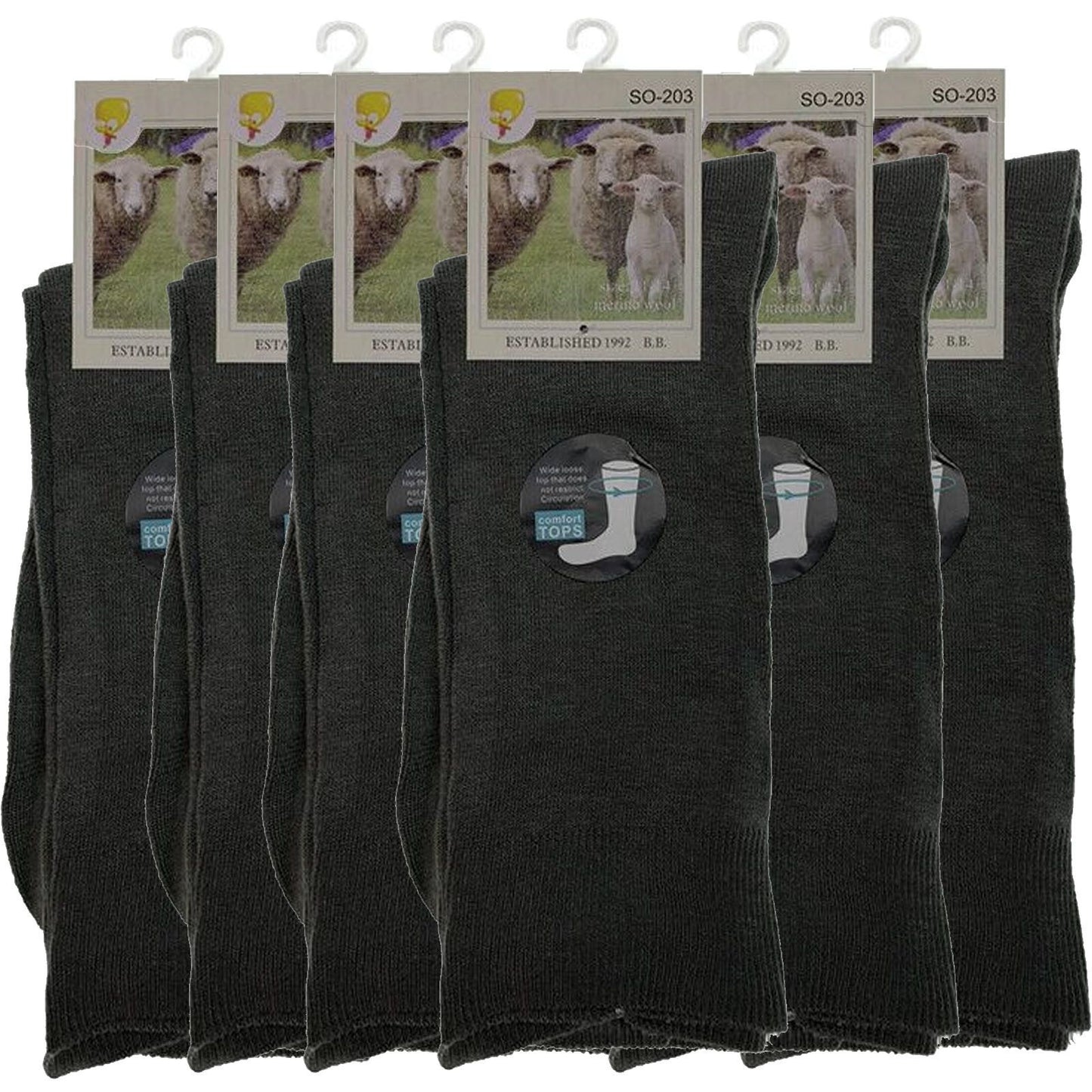 Merino Wool Mens Thermal Diabetic Socks Loose Top Circulation 6 Pairs - Grey - 11-14