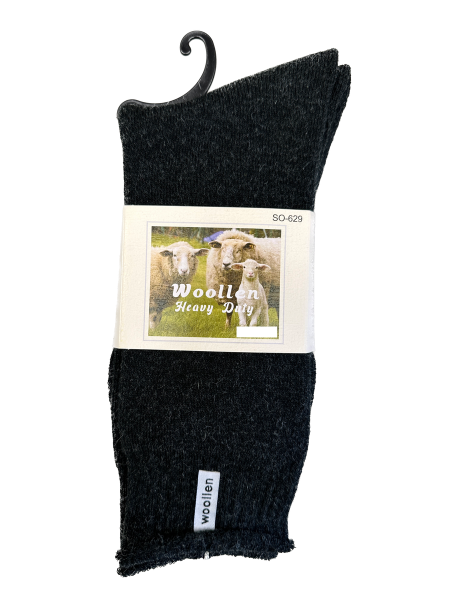 1 Pair Premium Mens Wool Heavy Duty Thick Work Socks Cushion Woolen - Black - 11-14