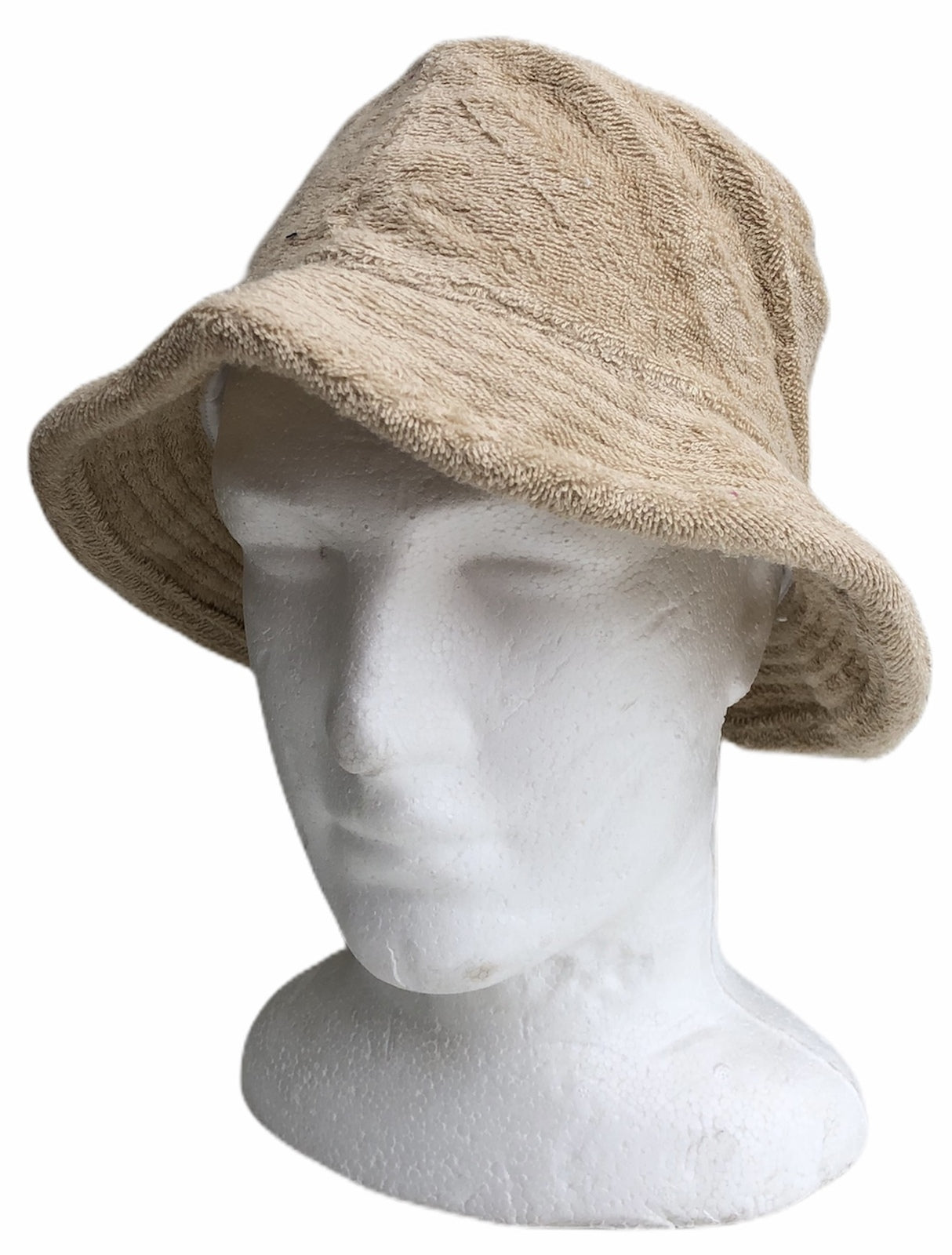 Stingy Brim Terry Towelling Bucket Hat Daggy Fishing Camping Lad Cap 100% COTTON - Beige - L/XL