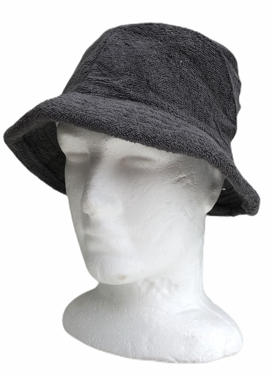 Stingy Brim Terry Towelling Bucket Hat Daggy Fishing Camping Lad Cap 100% COTTON - Charcoal - S/M