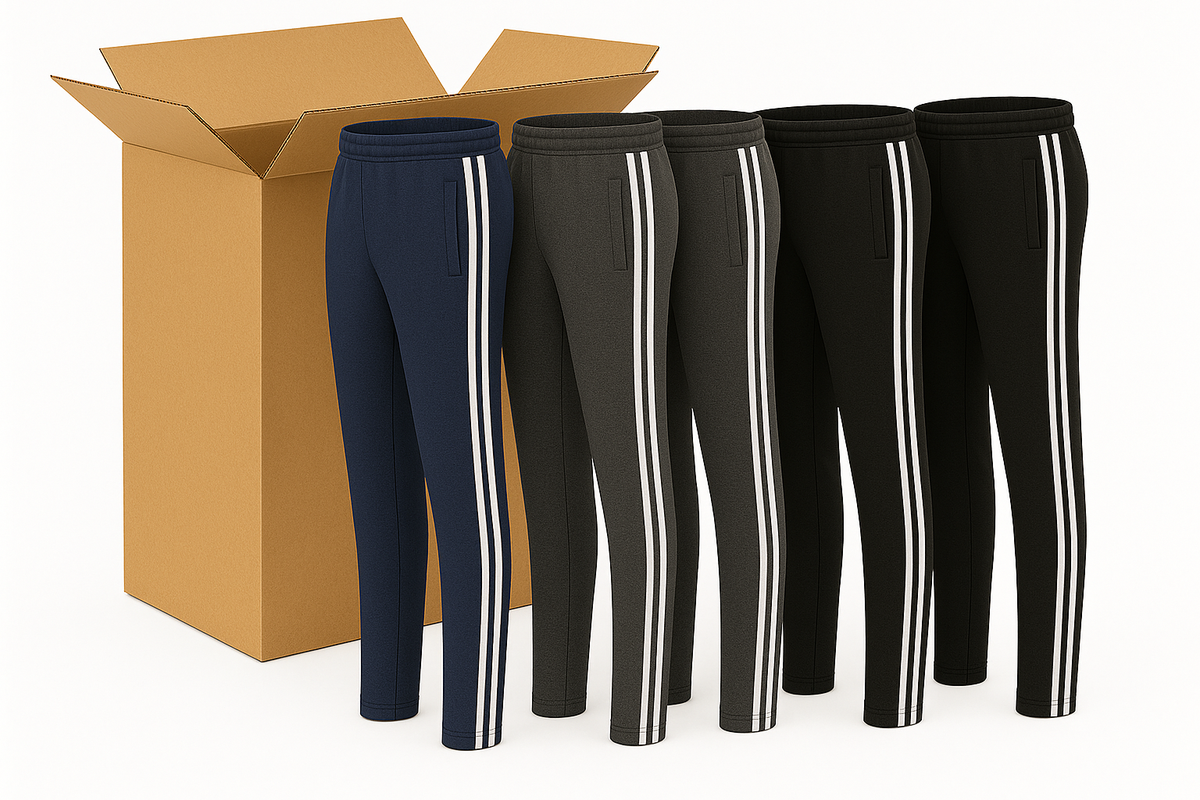 24x Pairs Mens Straight Leg Track Pants Low Pill Elastic Waist Bottoms Bulk (1 Box)