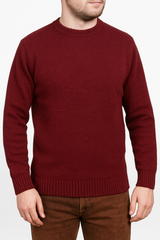 100% SHETLAND RAGG WOOL CREW Round Neck Knit JUMPER Pullover Mens Sweater Knitted - Burgundy - S