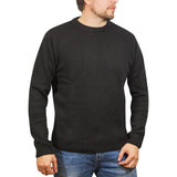 100% SHETLAND RAGG WOOL CREW Round Neck Knit JUMPER Pullover Mens Sweater Knitted - Plain Black - 5XL