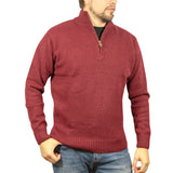 100% SHETLAND RAGG WOOL Half Zip Up Knit JUMPER Pullover Mens Sweater Knitted - Burgundy - XXL