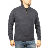 100% SHETLAND RAGG WOOL Half Zip Up Knit JUMPER Pullover Mens Sweater Knitted - Denim Blue - 3XL