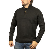 100% SHETLAND RAGG WOOL Half Zip Up Knit JUMPER Pullover Mens Sweater Knitted - Plain Black - XL