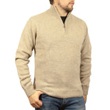 100% SHETLAND RAGG WOOL Half Zip Up Knit JUMPER Pullover Mens Sweater Knitted - Oat Marle - XXL