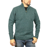100% SHETLAND RAGG WOOL Half Zip Up Knit JUMPER Pullover Mens Sweater Knitted - Sherwood - 5XL