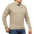 100% Shetland Ragg Wool V Neck Knit Jumper Pullover Mens Sweater Knitted - Oat Marle - L