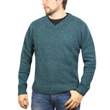 100% Shetland Ragg Wool V Neck Knit Jumper Pullover Mens Sweater Knitted - Sherwood - M