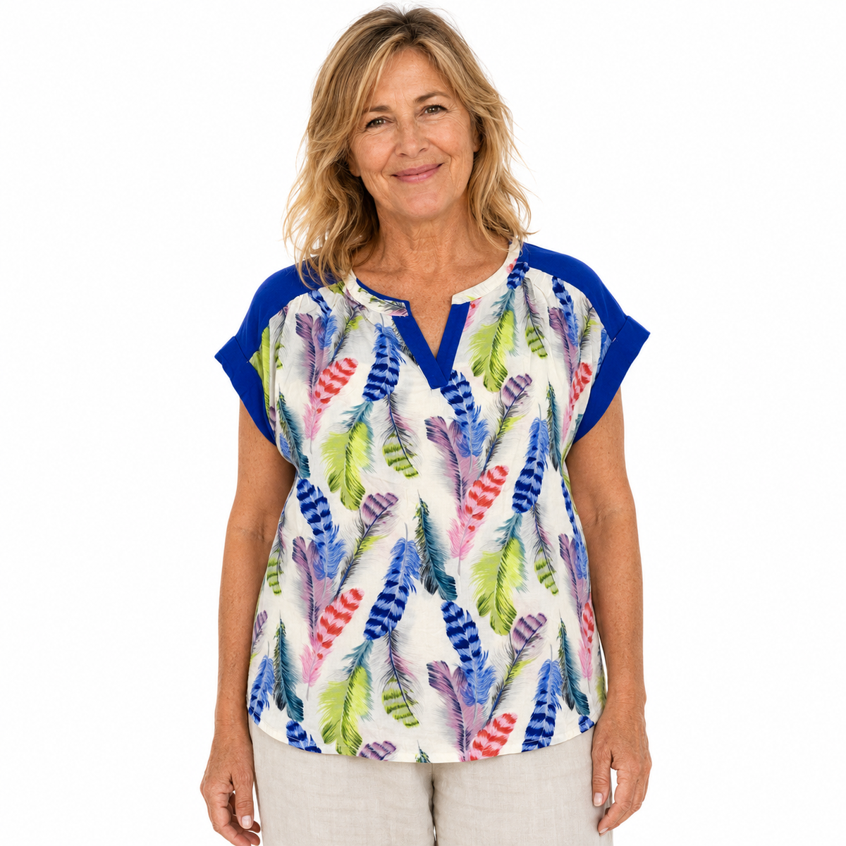 Womens Viscose Summer Gypsy Top Bohemian T Shirt Harem Tee Short Sleeve Blouse in Pastel Feather Blue 