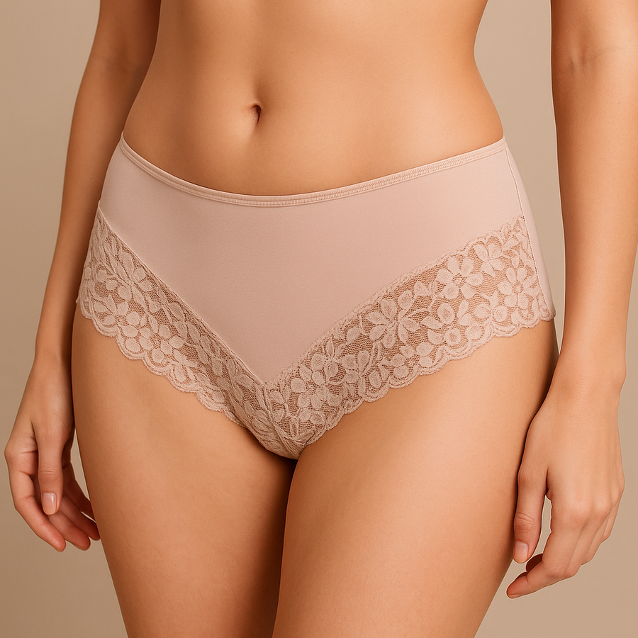 Womens Lace Boyshort Boyleg Full Briefs Underwear Undies in Beige - 14