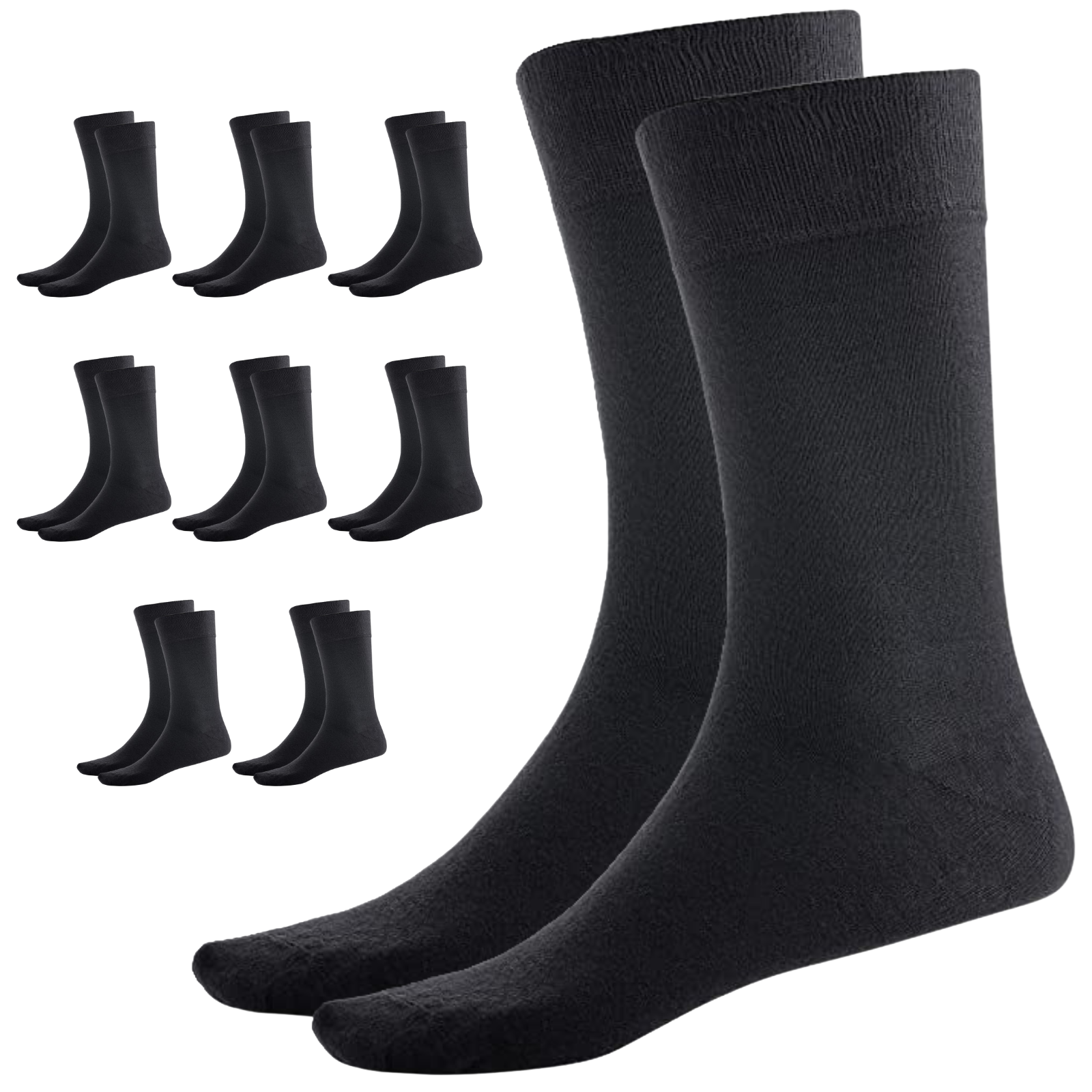 9 Pairs BAMBOO SOCKS Crew Natural Eco Healthy Enviro Unisex Work Business BULK - Black - 6-11
