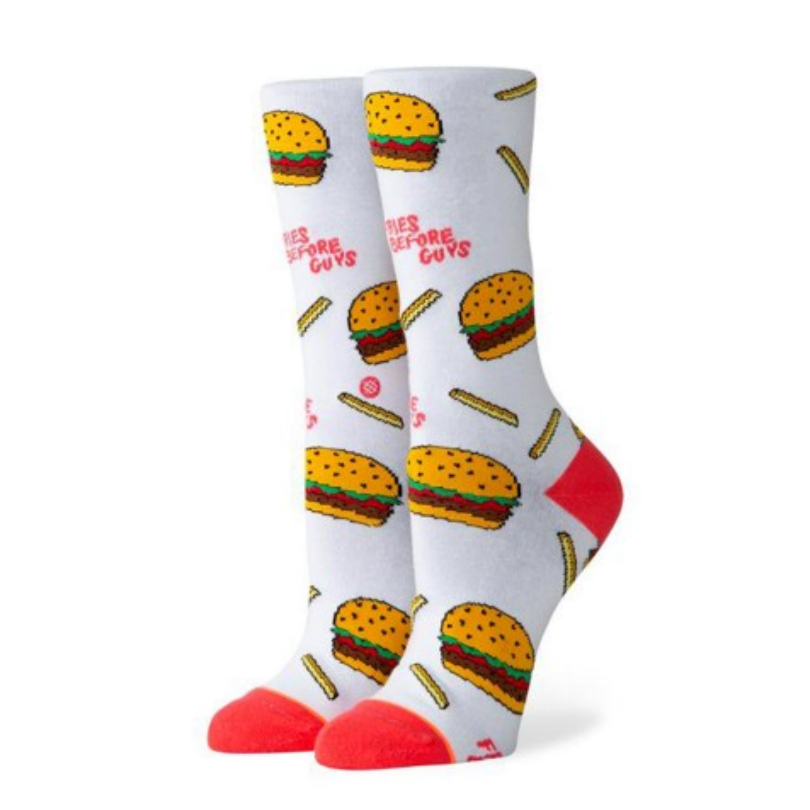 Stance ""Fries Before Guys"" Burger & Fries Crew Socks â€“ Fun Food Print - S