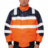 3-in-1 Hi Vis Safety Bomber Jacket Waterproof Reflective Quilted - Orange Navy - XXL