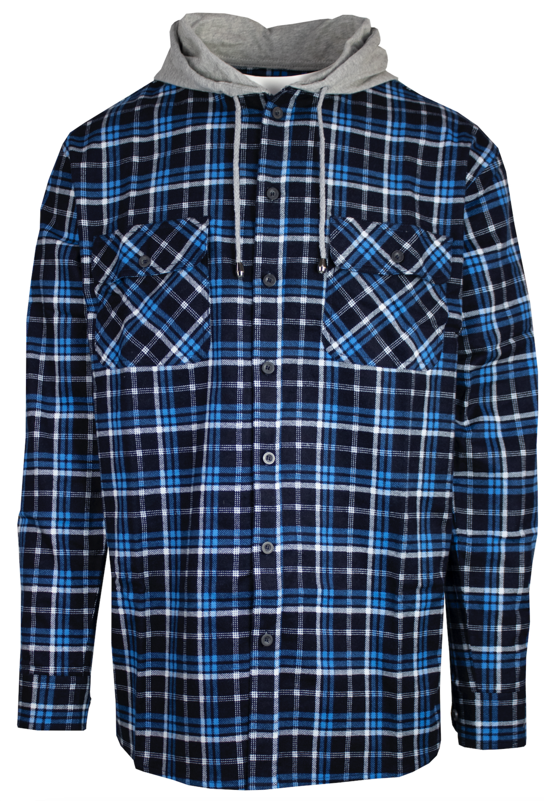 Mens Cotton Flannelette Shirt w Jersey Hood Long Sleeve Flannel - Turquoise - S