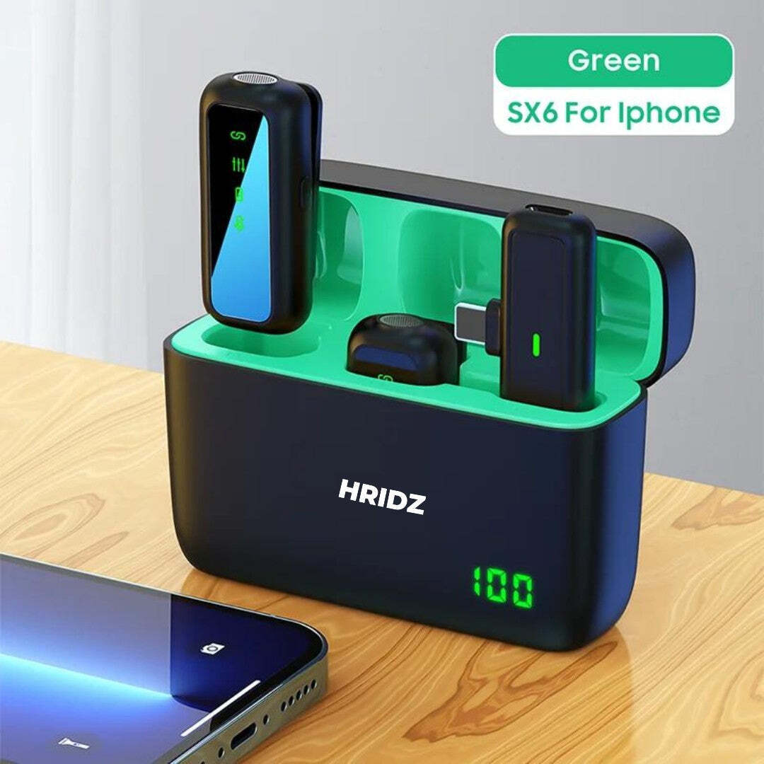 Hridz SX6 2in1 Portable Wireless Microphone For fast connection 2.4g Dual Microphone for Vlog Singing Teaching Recording