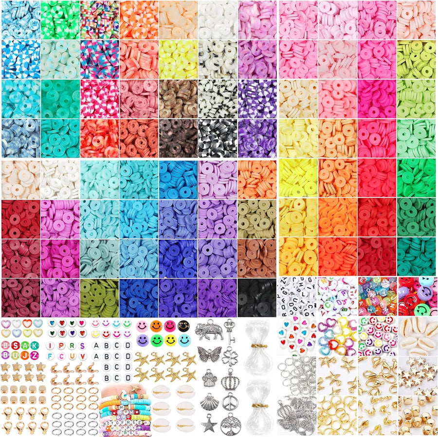 13200PCS 84 Colours Flat Round Polymer Clay Beads Kit Heishi Alphabet Letter Beads for Jewellery Bracelet Necklace Makin