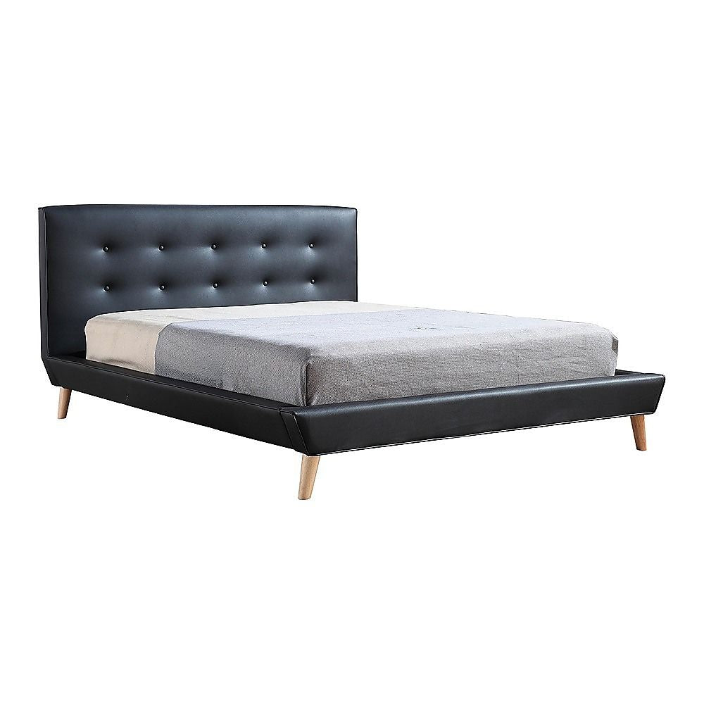 Queen PU Leather Deluxe Bed Frame Black