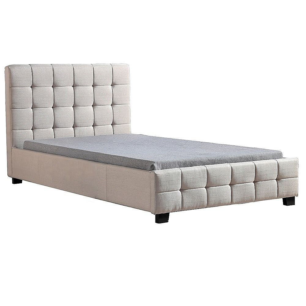 King Single Linen Fabric Deluxe Bed Frame Beige