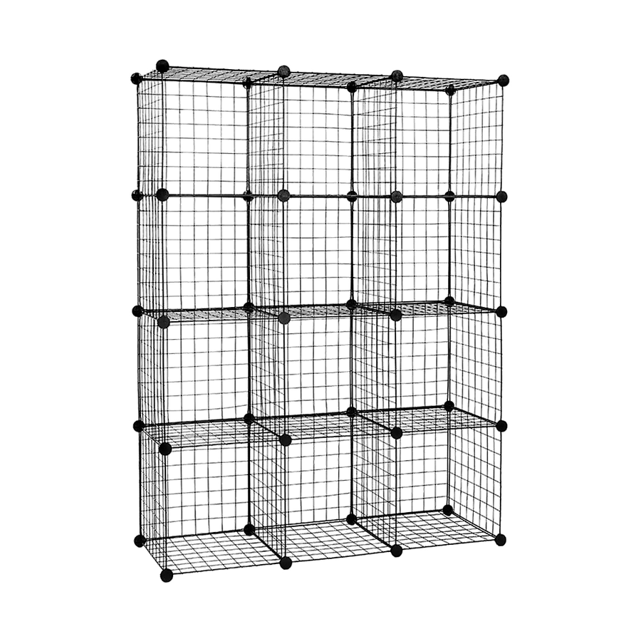 12 Cube Wire Grid Organiser Bookcase Storage Cabinet Wardrobe Closet Black
