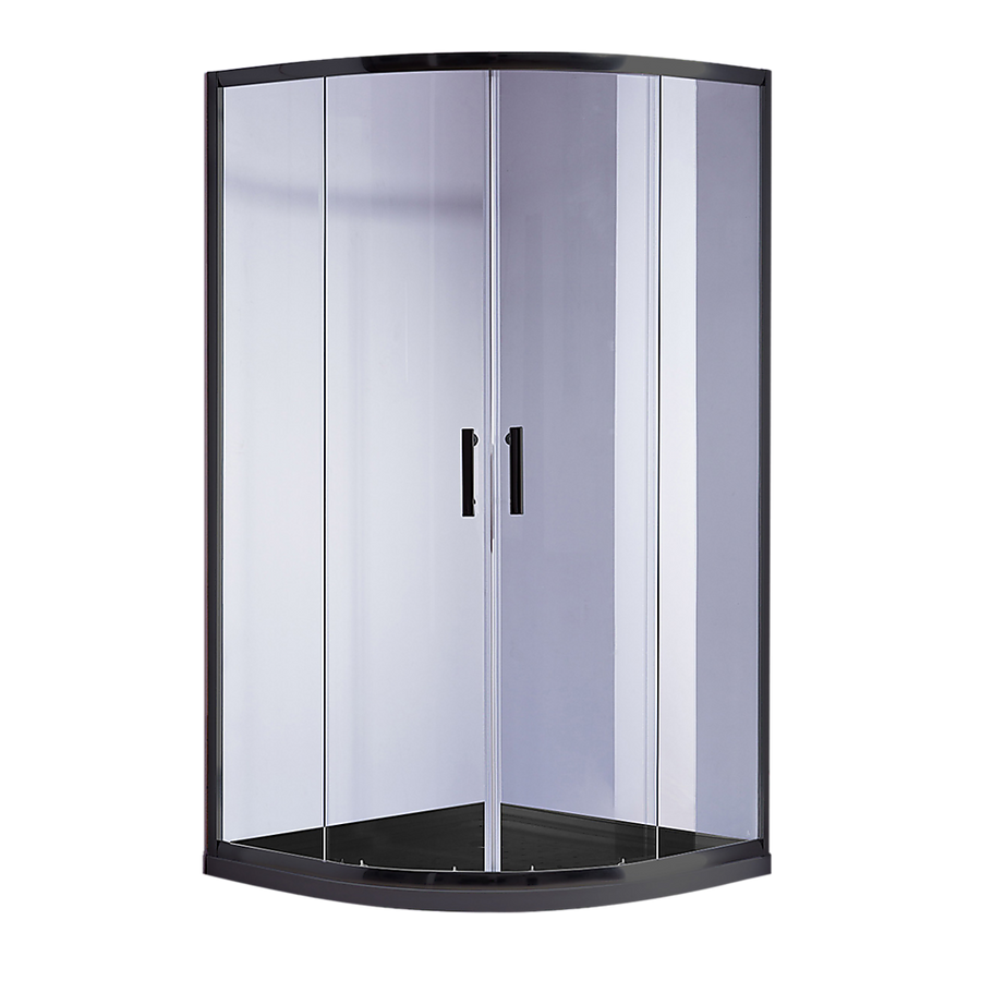 90 x 90cm Rounded Sliding 6mm Curved Shower Screen with Base in Black