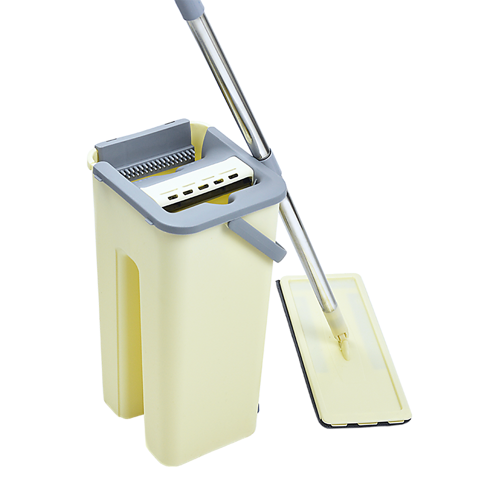4x Microfiber Pads Flat Mop Bucket Kit 360 Rotating Self Wash Cleaning