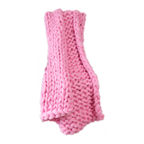 Hand Knitted Chunky Blanket Thick Acrylic Yarn Blanket Home Decor Throw Rug - Pink
