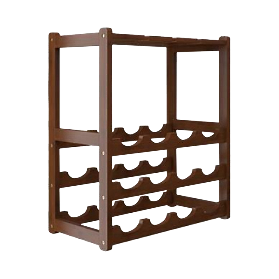 Bamboo Wine Rack Free Standing 15 Bottles with 6 Glasses Holder Storage in Dark Brown