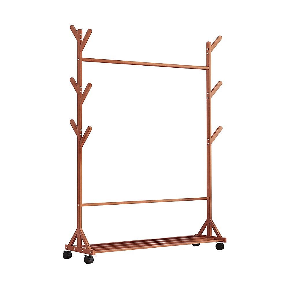 Portable Clothes Rack Coat Garment Stand Bamboo Rail Hanger Airer Closet