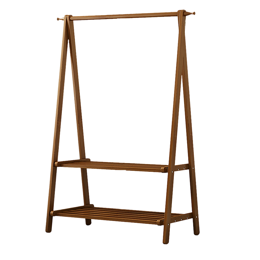Portable Clothes Rack Coat Garment Stand Bamboo Rail Hanger Airer Closet