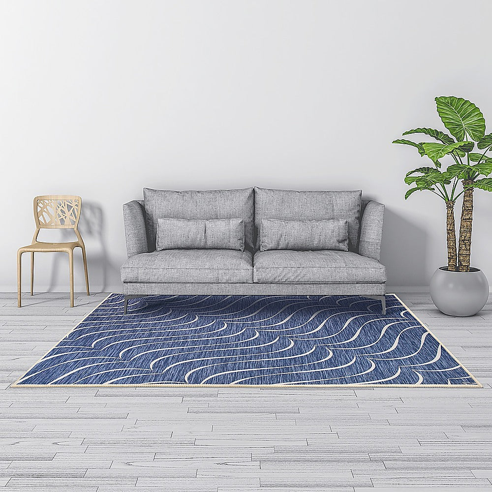 200x300cm Large Floor Blue Waves Rug – Modern Area Carpet for Bedroom & Lounge