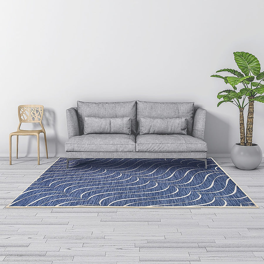 200x300cm Large Floor Blue Waves Rug – Modern Area Carpet for Bedroom & Lounge