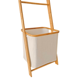 Wall Leaning Ladder Laundry Hamper with Towel Rack Clothes Storage Shelf Natural Wood