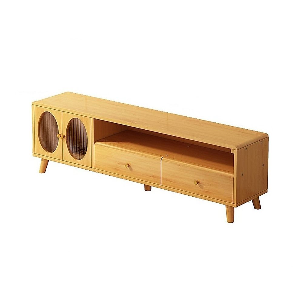 140cm Bamboo TV Cabinet Entertainment Unit with Drawers Media Storage Console Stand