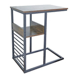 Industrial C Shaped Sofa Side Table with Wooden Shelf Couch Laptop Snack End Table