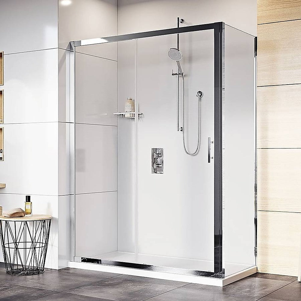 Adjustable 1800x1010mm Single Door Corner Sliding Glass Shower Screen in Chrome