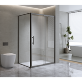 Adjustable 1300x1010mm Single Door Corner Sliding Glass Shower Screen in Black