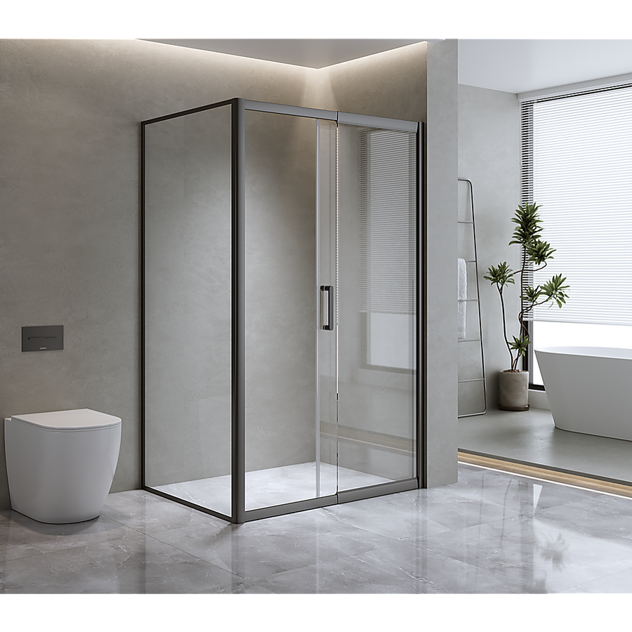 150mm Adjustable (2000x1010mm) Single Door Corner Sliding Glass Shower Screen in Black