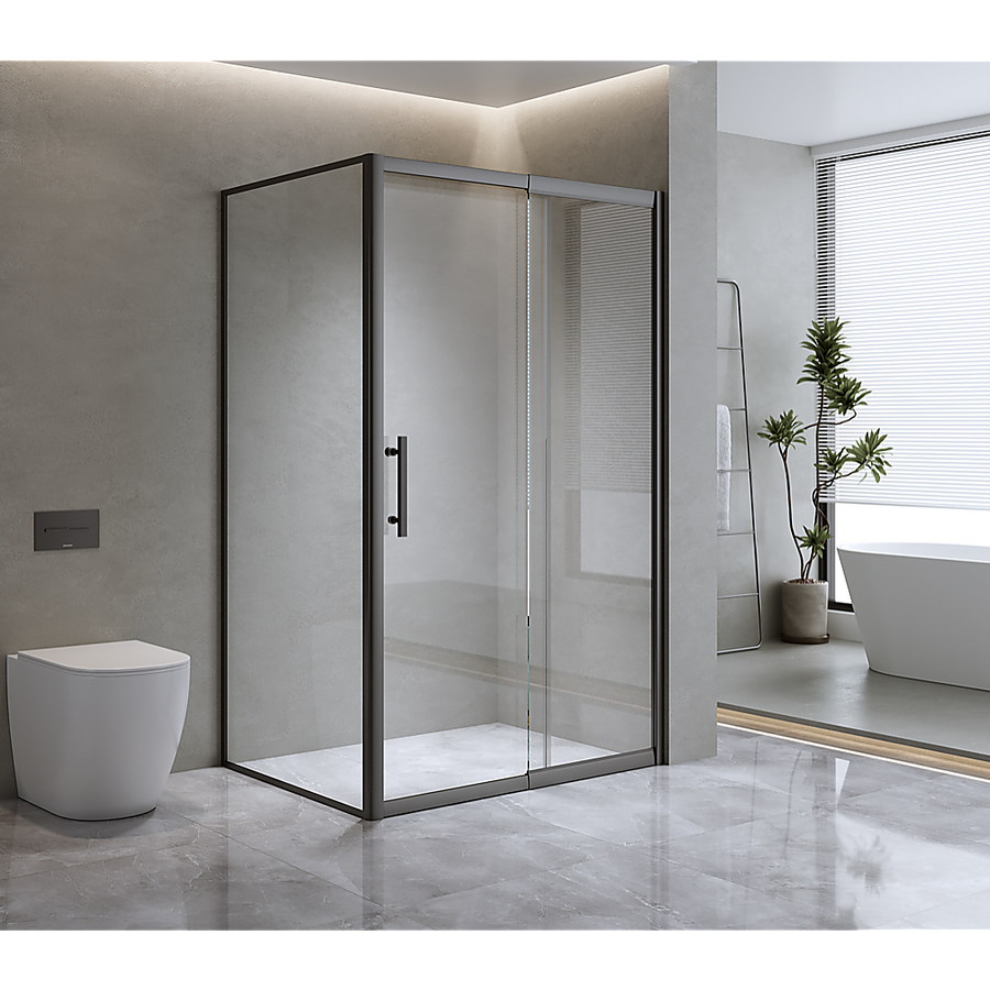 150mm Adjustable (2000x1010mm) Single Door Corner Sliding Glass Shower Screen in Black