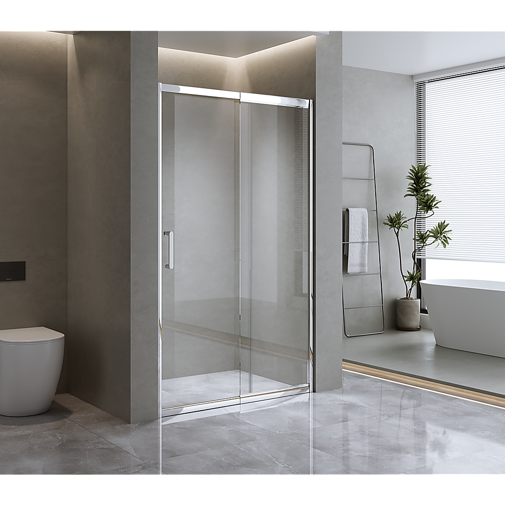 140-150cm Adjustable Wall to Wall Sliding Glass Shower Door in Chrome