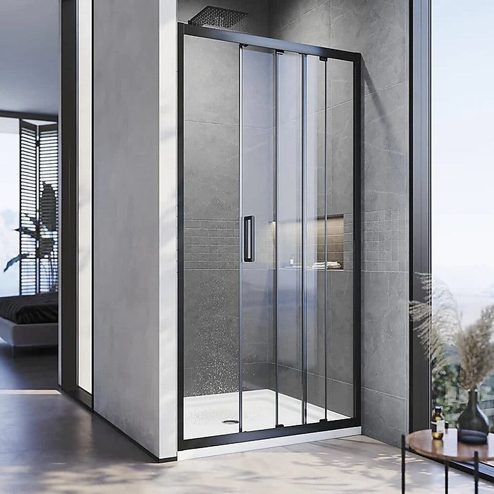 140-150cm Adjustable Wall to Wall Sliding Glass Shower Door in Black
