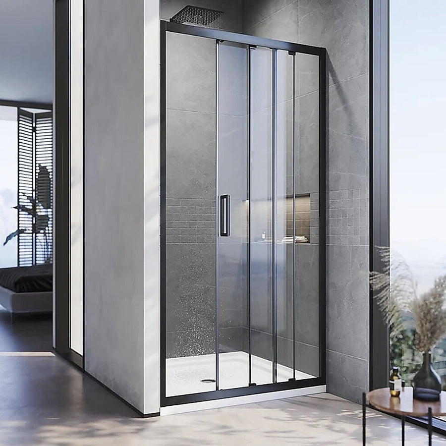 140-150cm Adjustable Wall to Wall Sliding Glass Shower Door in Black