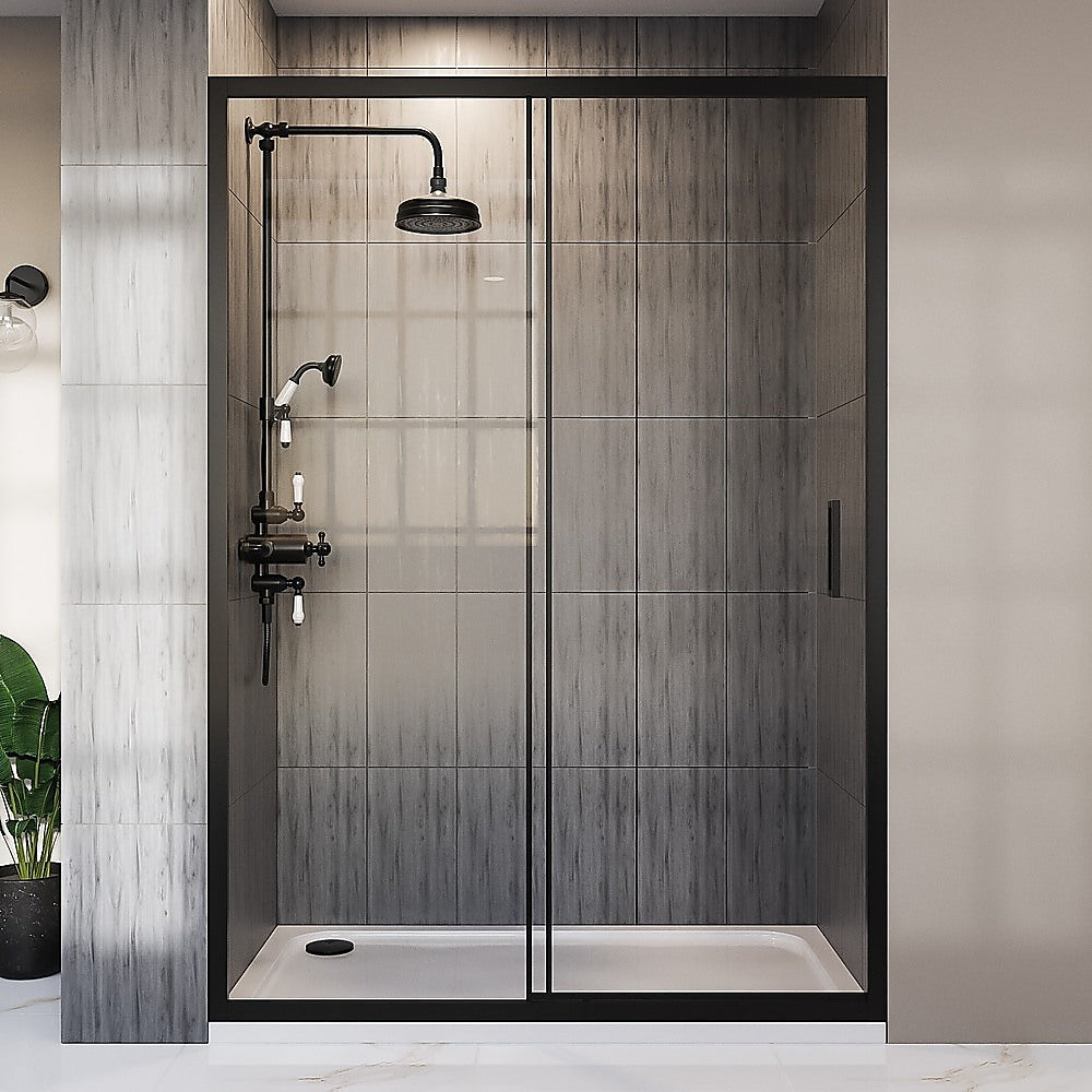 140-150cm Adjustable Wall to Wall Sliding Glass Shower Door in Black