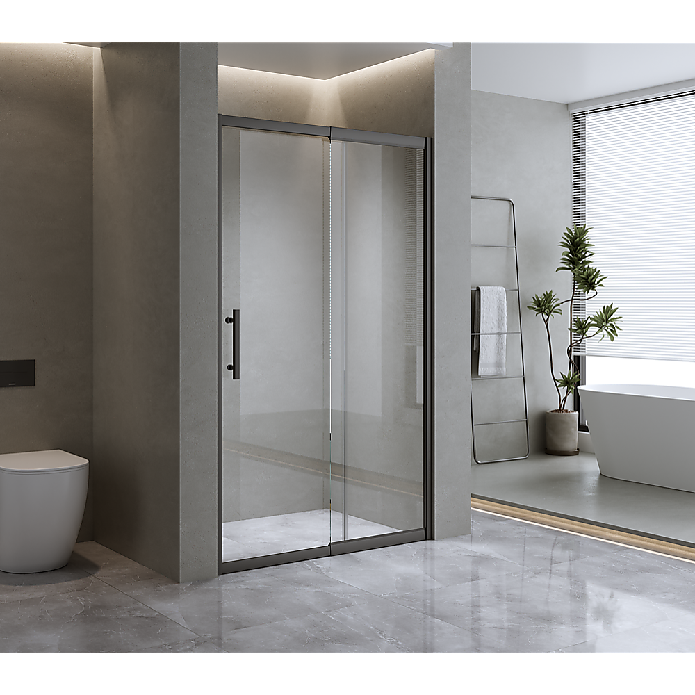 120-130cm Adjustable Wall to Wall Sliding Glass Shower Door in Black