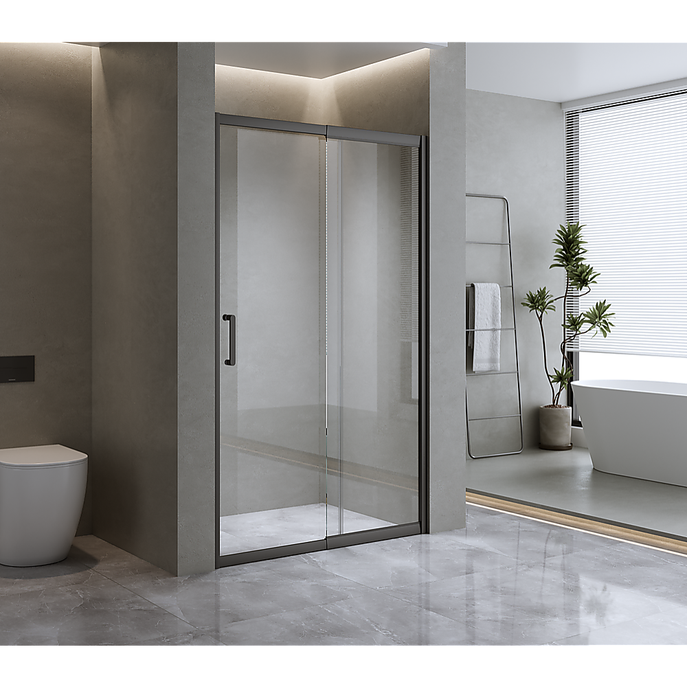 170-185cm Adjustable Wall to Wall Sliding Glass Shower Door in Black