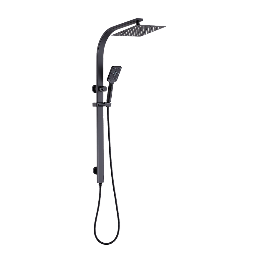 WELS 10" Rain Shower Head Set Square Dual Heads High Pressure with Handheld in Black