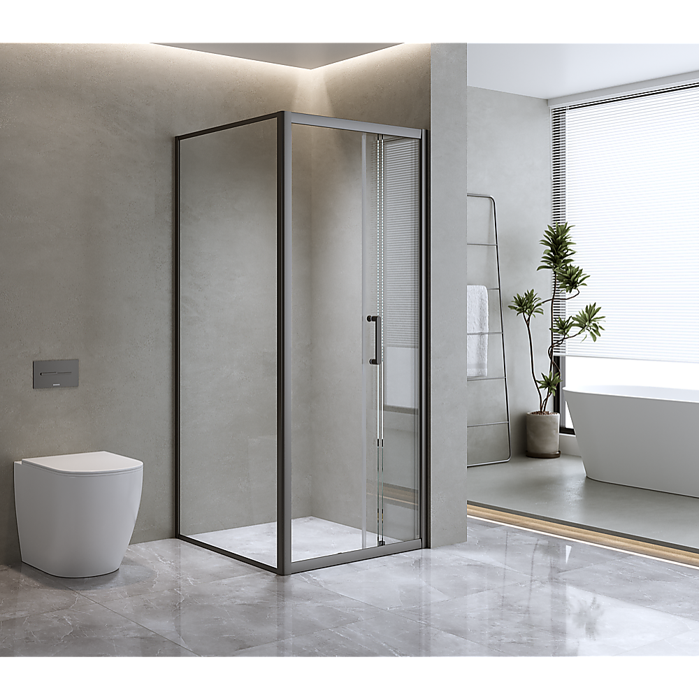 40mm Adjustable Contemporary Corner Sliding Black Shower Screen 86x92cm