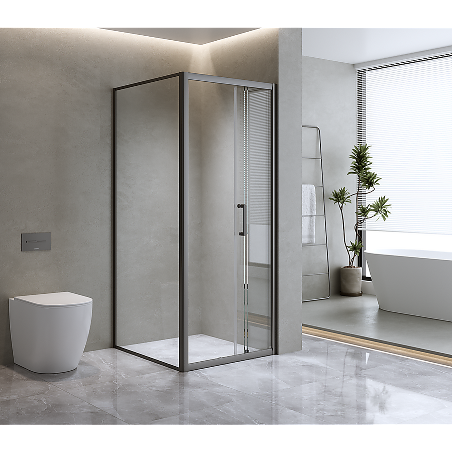 40mm Adjustable Contemporary Corner Sliding Black Shower Screen 90x92cm