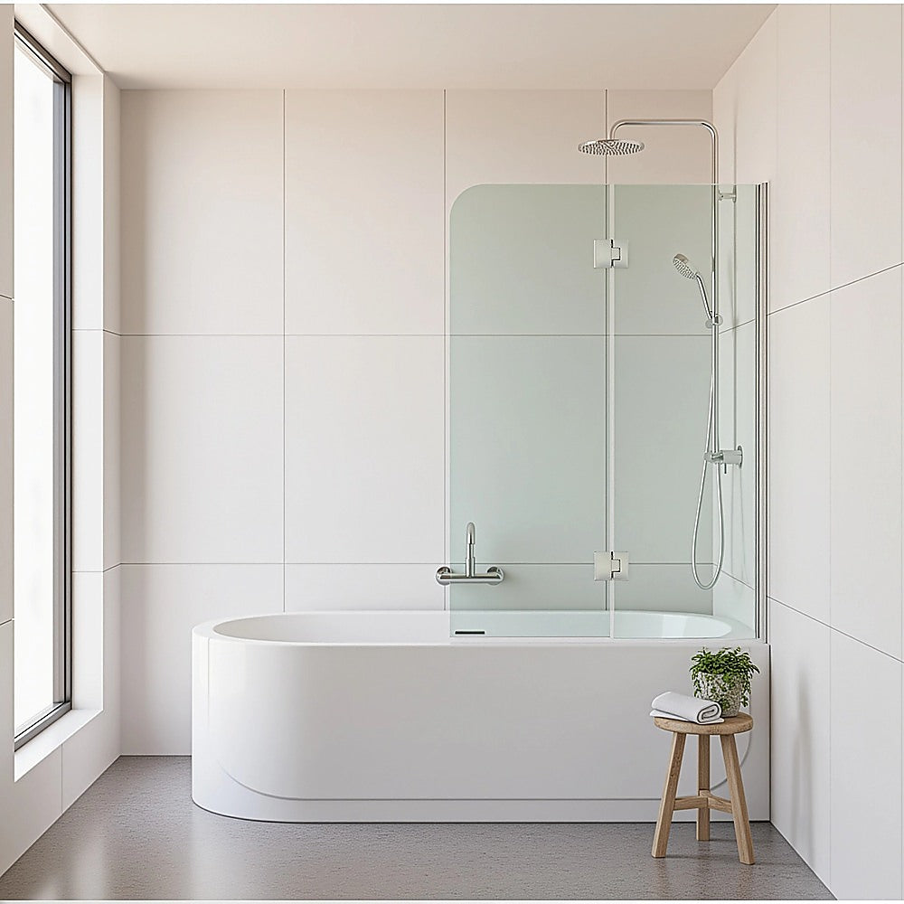 100cm Frameless Glass Bath Screen – Wall Channel with Brass Hinges in Nickel Finish